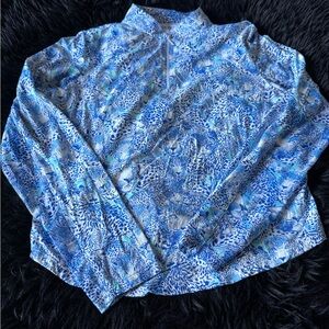 Vittorio Blue and White Leopard Print Long Sleeve Top